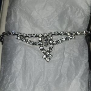 60s Rhinestone Necklace & Clip On Earrings SET